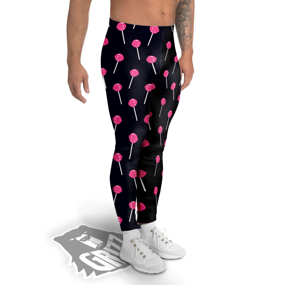 Sweet Pink Lollipop Print Pattern Men's Leggings-grizzshop