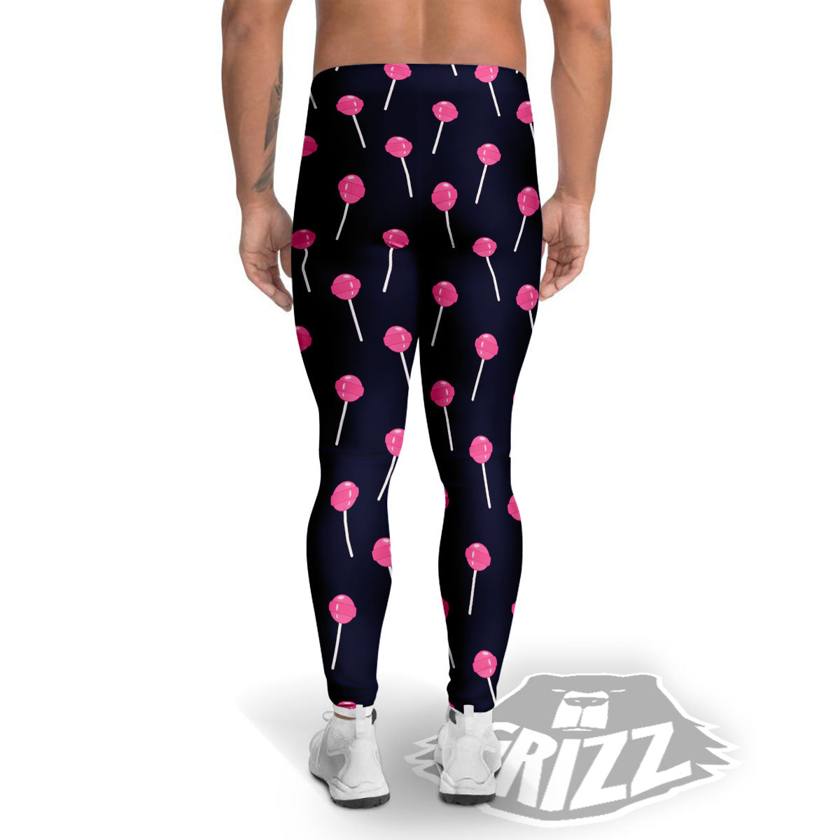 Sweet Pink Lollipop Print Pattern Men's Leggings-grizzshop