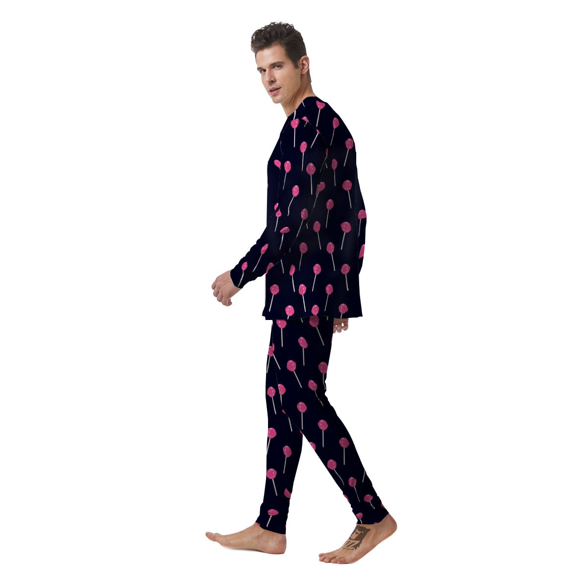 Sweet Pink Lollipop Print Pattern Men's Pajamas-grizzshop