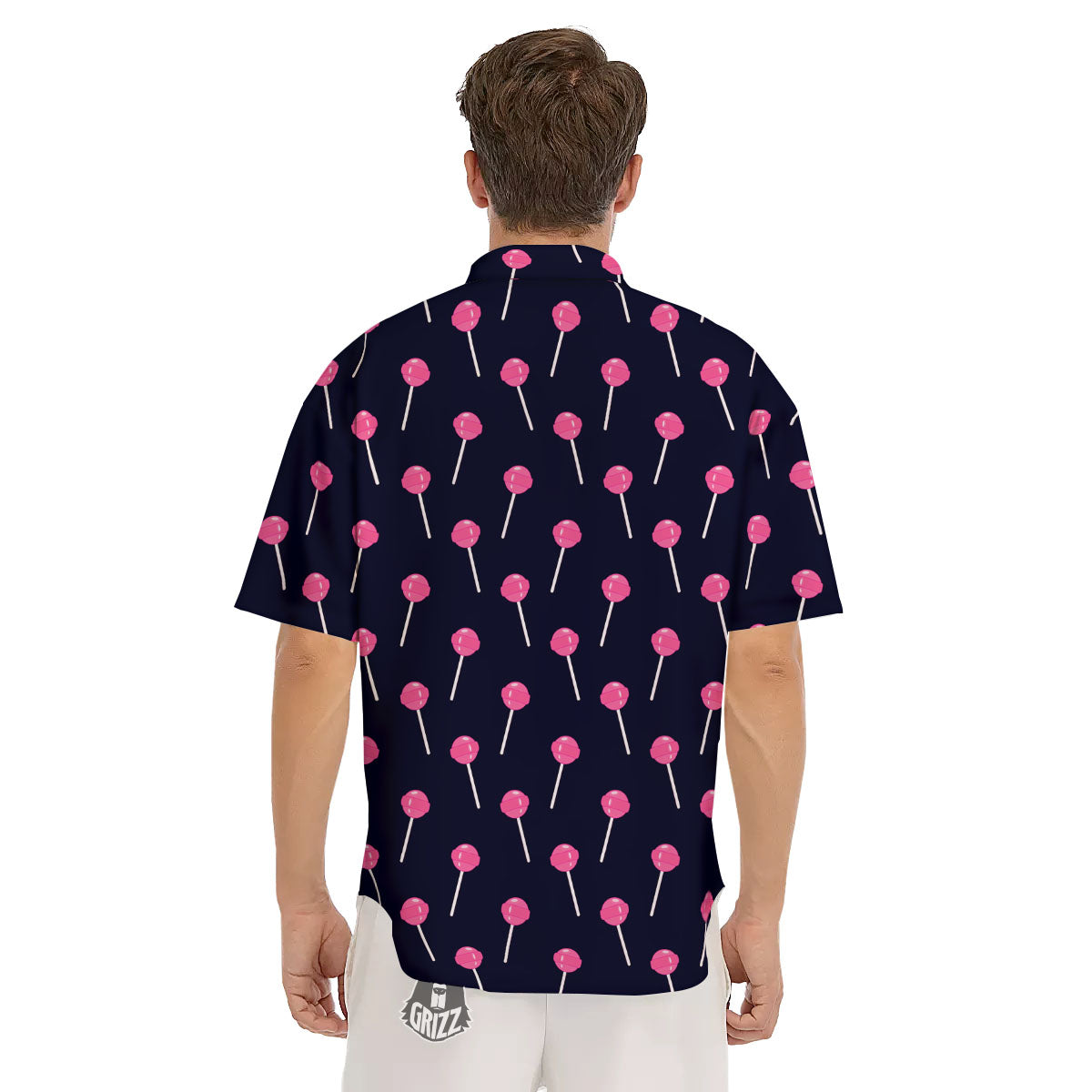 Sweet Pink Lollipop Print Pattern Men's Short Sleeve Shirts-grizzshop