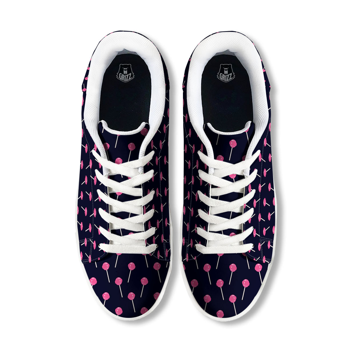 Sweet Pink Lollipop Print Pattern White Low Top Sneakers-grizzshop