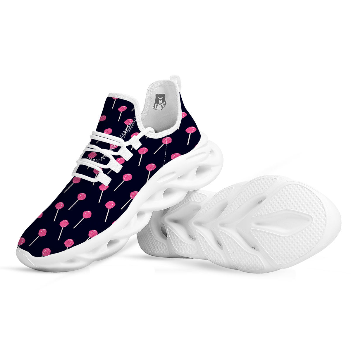 Sweet Pink Lollipop Print Pattern White Running Shoes-grizzshop