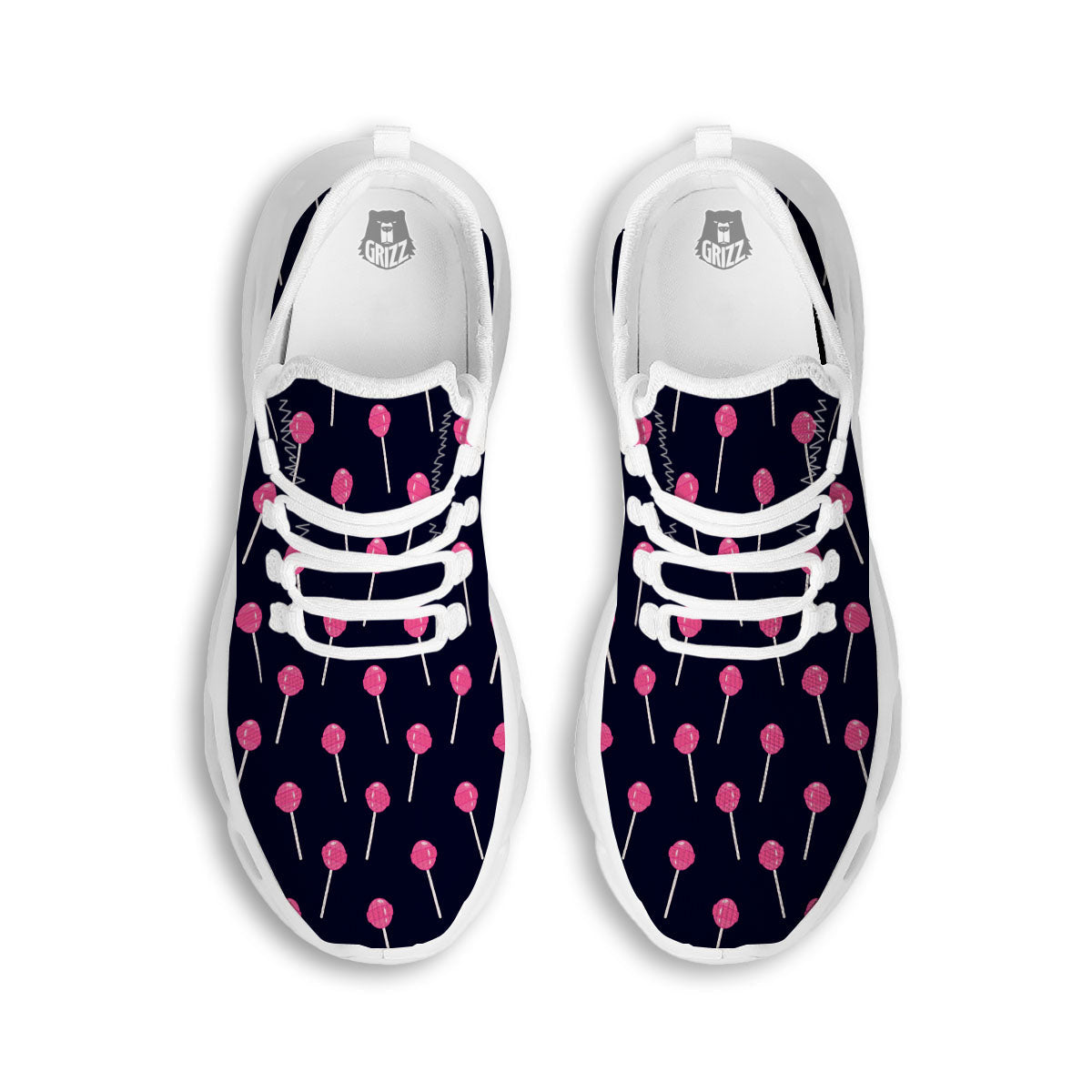 Sweet Pink Lollipop Print Pattern White Running Shoes-grizzshop