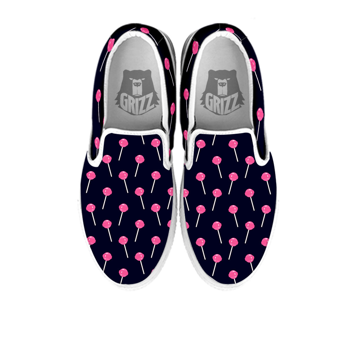 Sweet Pink Lollipop Print Pattern White Slip On Shoes-grizzshop
