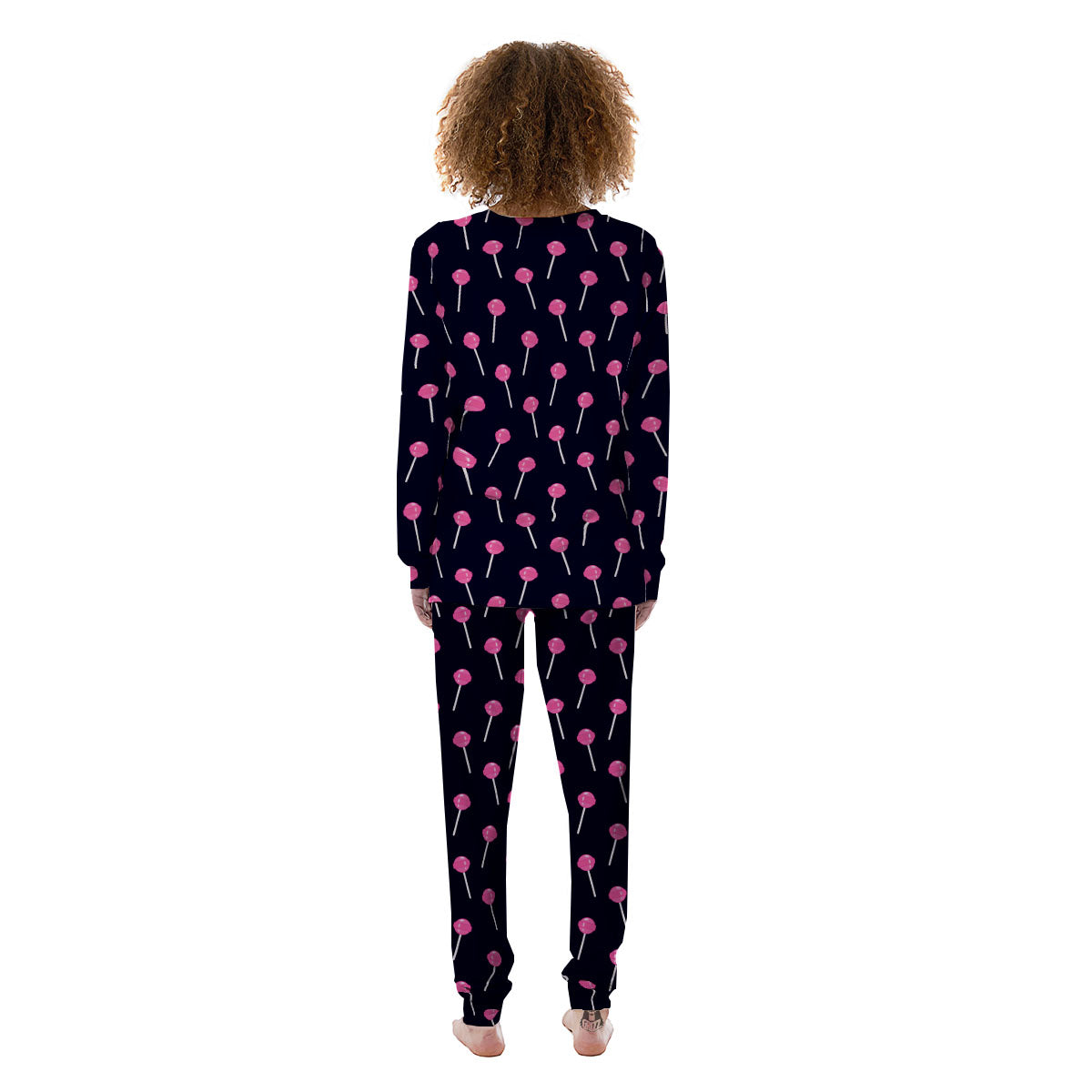 Sweet Pink Lollipop Print Pattern Women's Pajamas-grizzshop