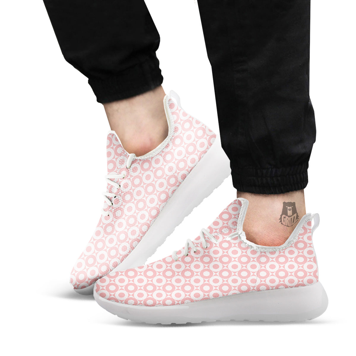 Sweet Pink Round And Square Print Pattern White Athletic Shoes-grizzshop