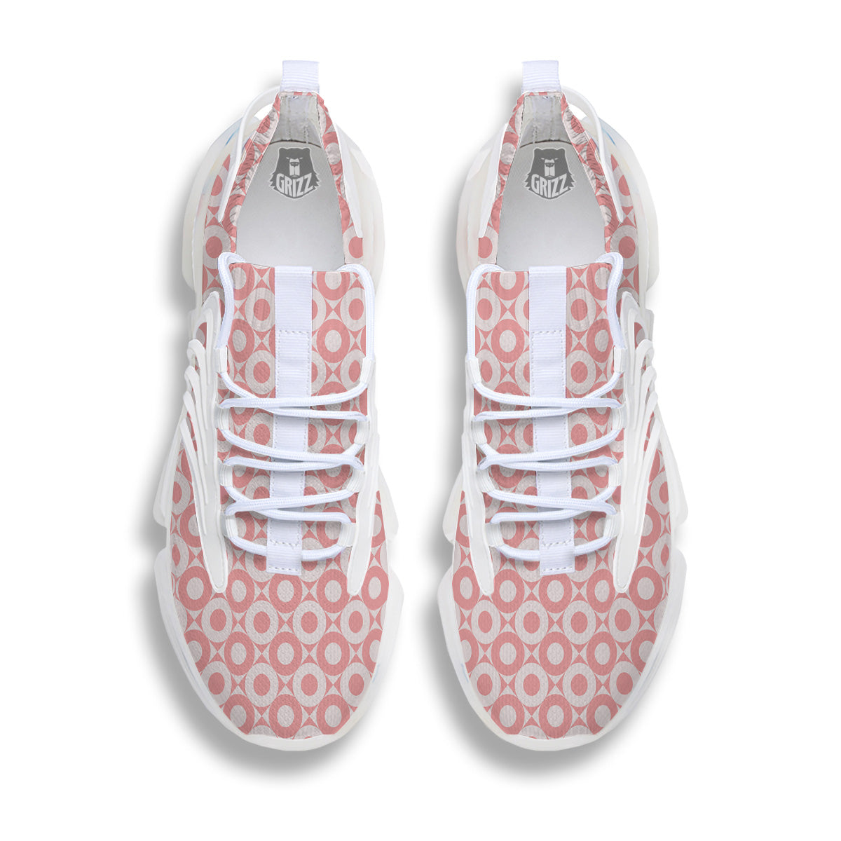 Sweet Pink Round And Square Print Pattern White Gym Shoes-grizzshop