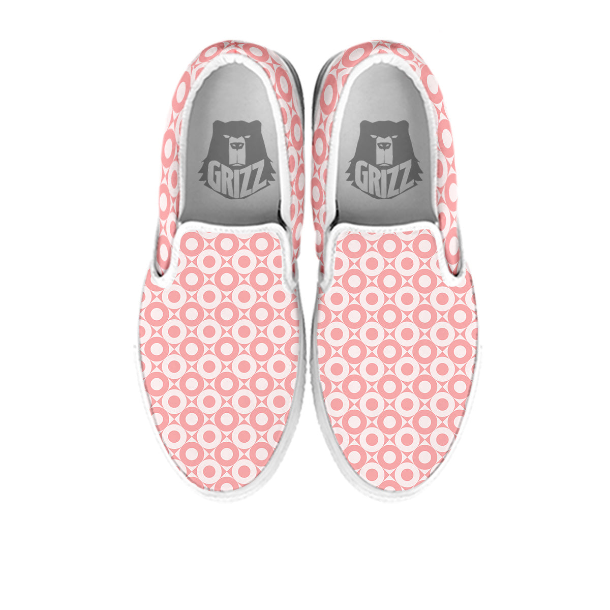 Sweet Pink Round And Square Print Pattern White Slip On Shoes-grizzshop