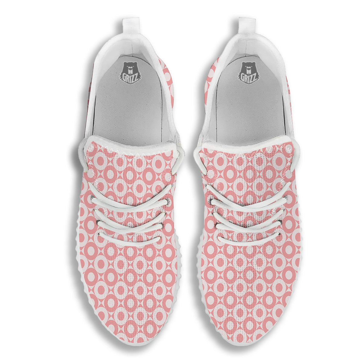 Sweet Pink Round And Square Print Pattern White Walking Shoes-grizzshop