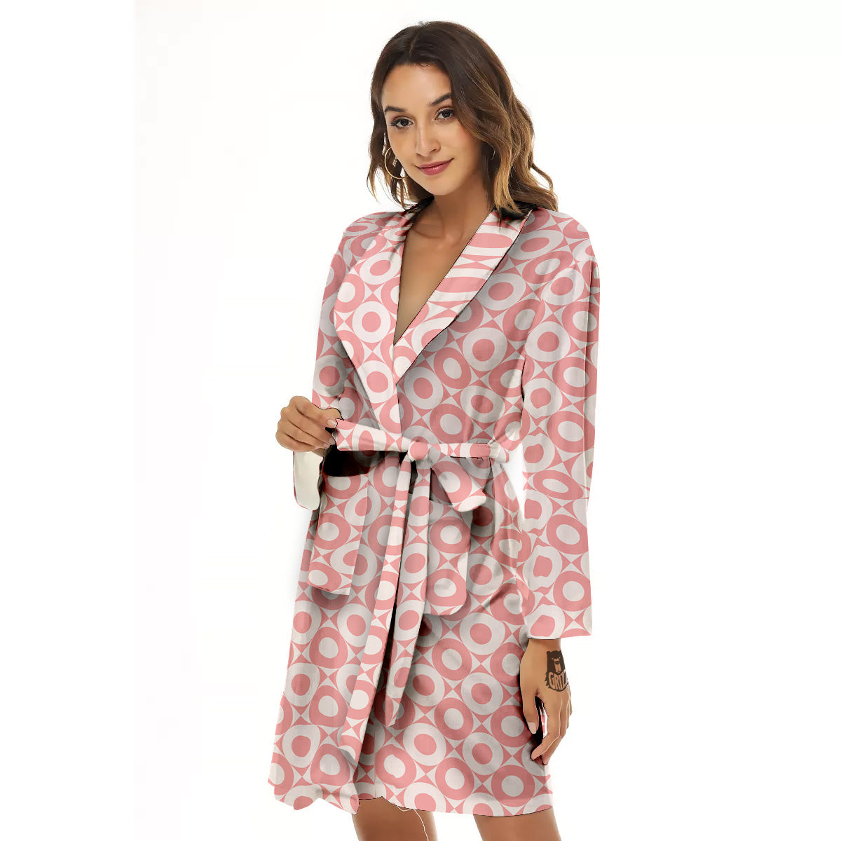 Sweet Pink Round And Square Print Pattern Women's Robe-grizzshop