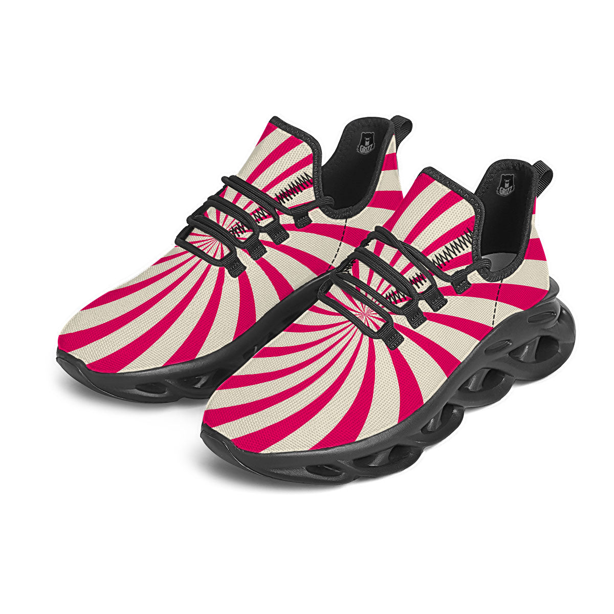Swirl Candy Pink Print Black Running Shoes-grizzshop