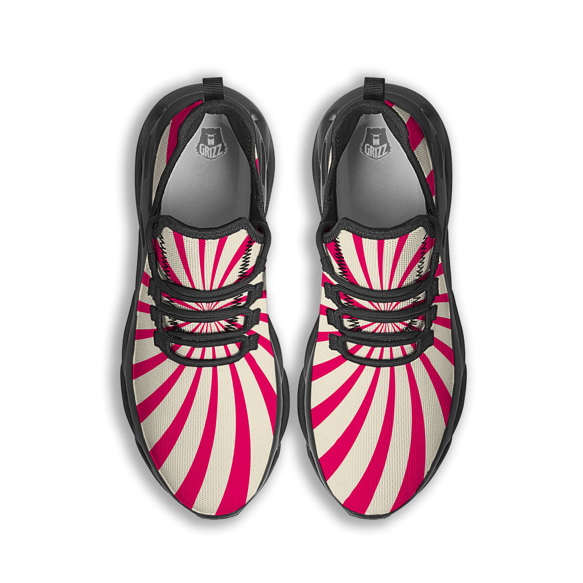 Swirl Candy Pink Print Black Running Shoes-grizzshop