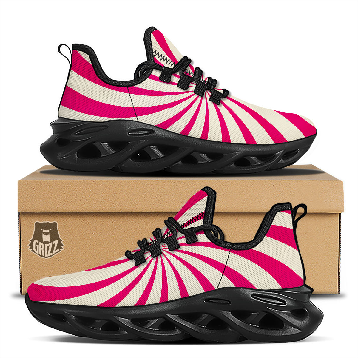 Swirl Candy Pink Print Black Running Shoes-grizzshop