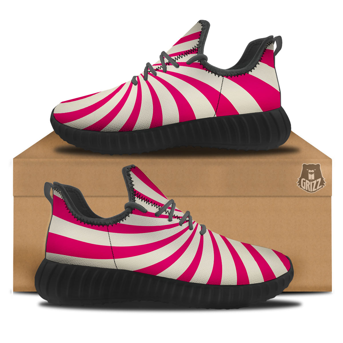 Swirl Candy Pink Print Black Walking Shoes-grizzshop