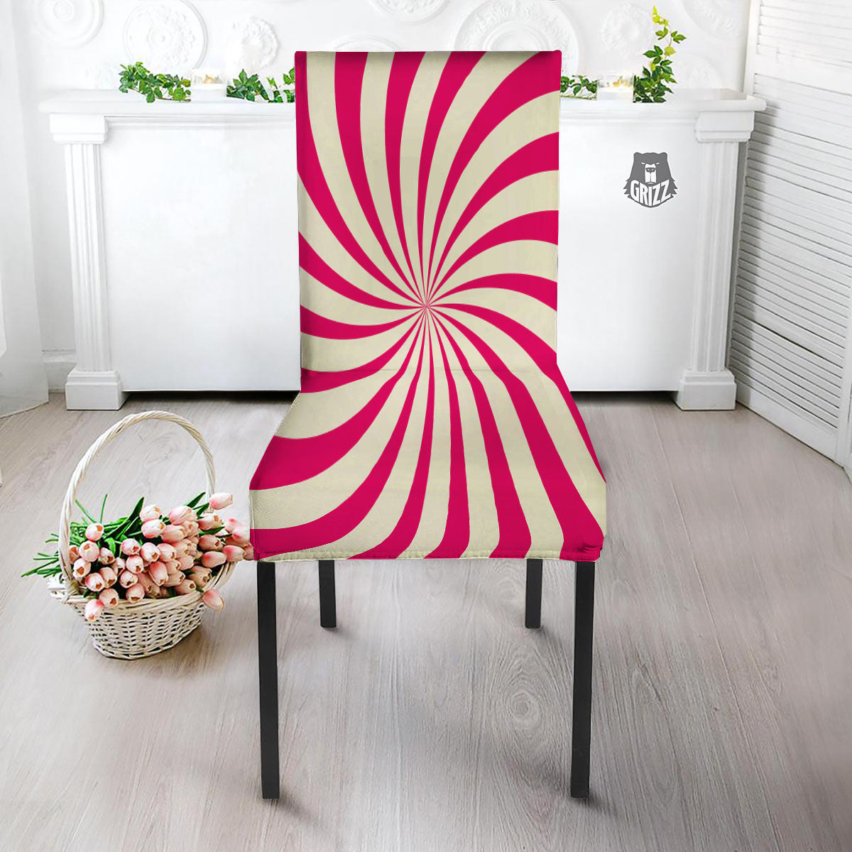 Swirl Candy Pink Print Dining Chair Slipcover-grizzshop