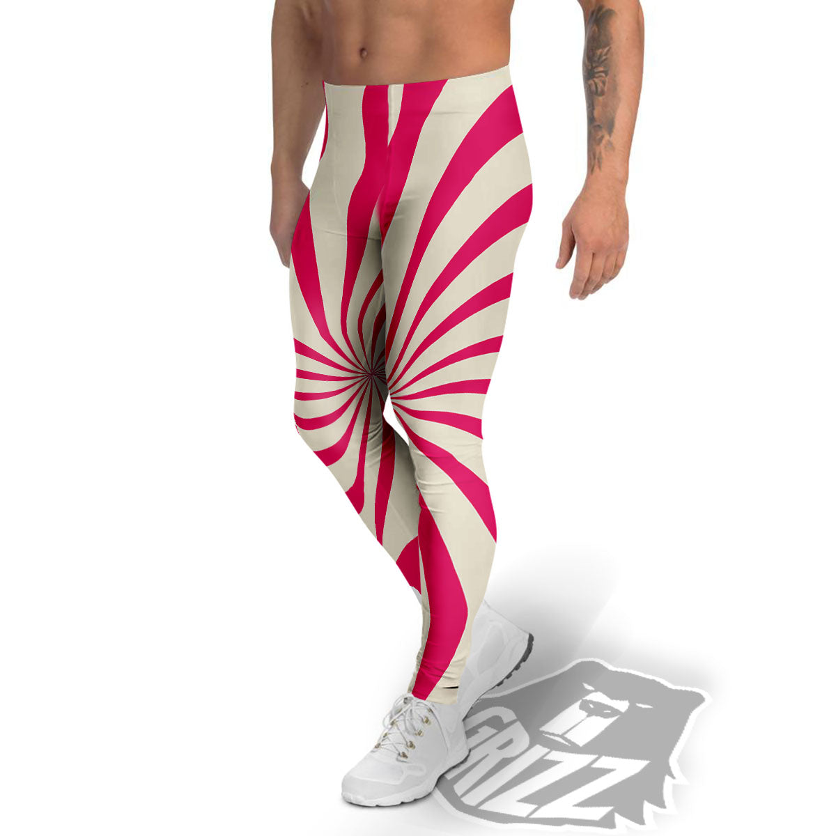 Swirl Candy Pink Print Men's Leggings-grizzshop