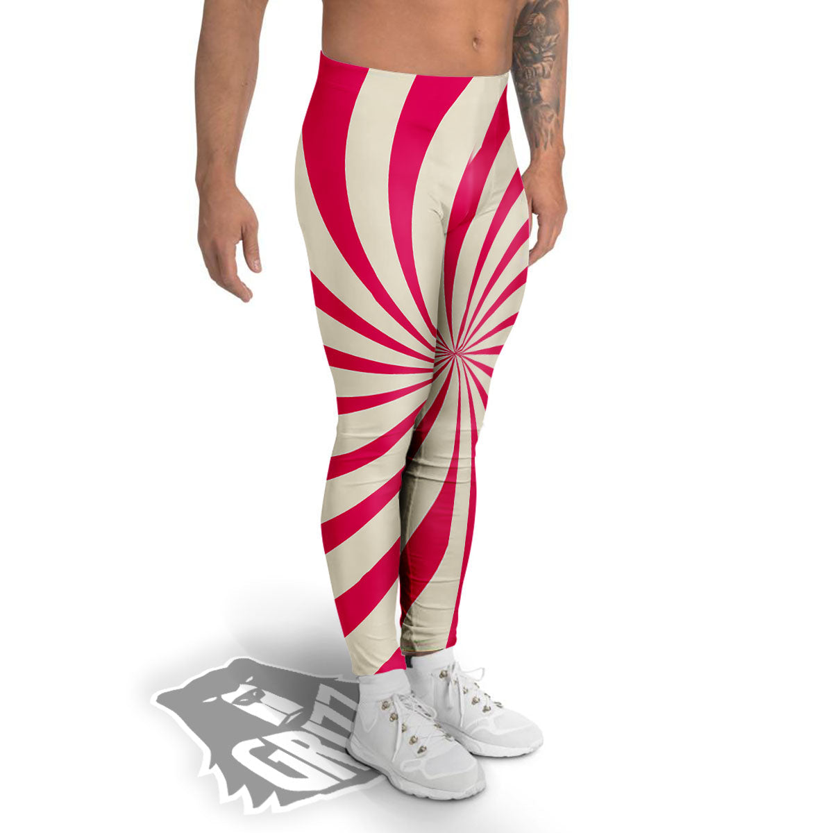 Swirl Candy Pink Print Men's Leggings-grizzshop