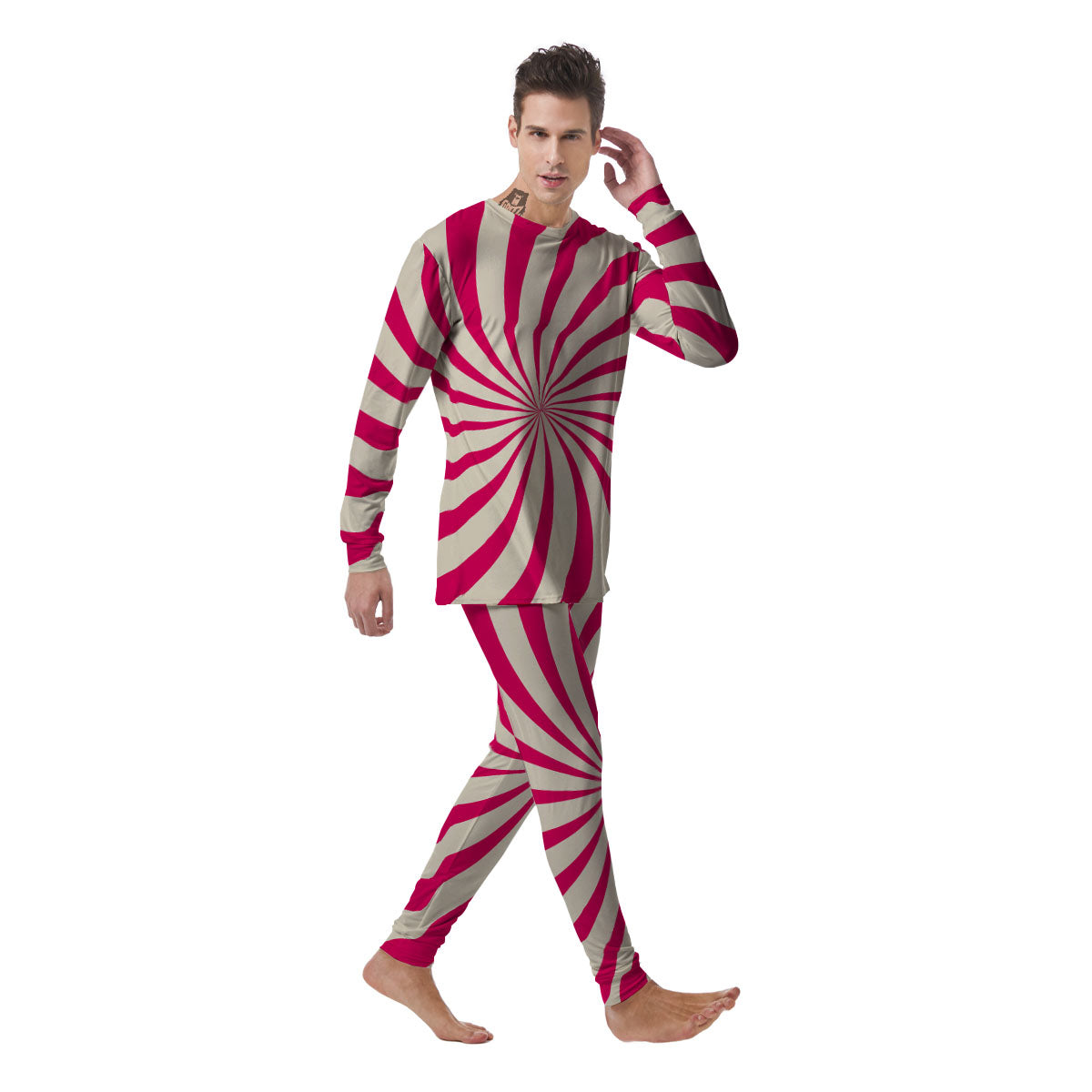 Swirl Candy Pink Print Men's Pajamas-grizzshop