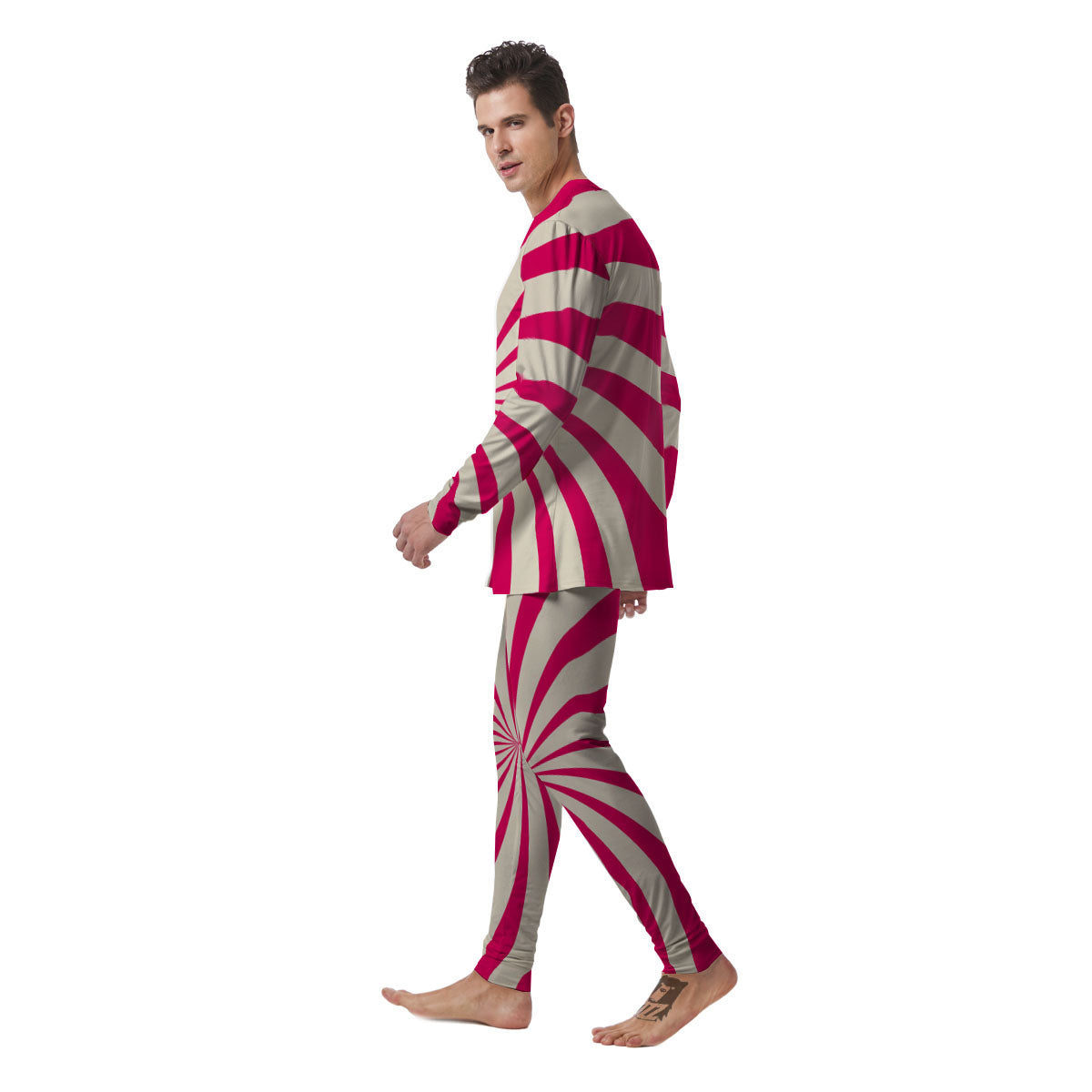 Swirl Candy Pink Print Men's Pajamas-grizzshop