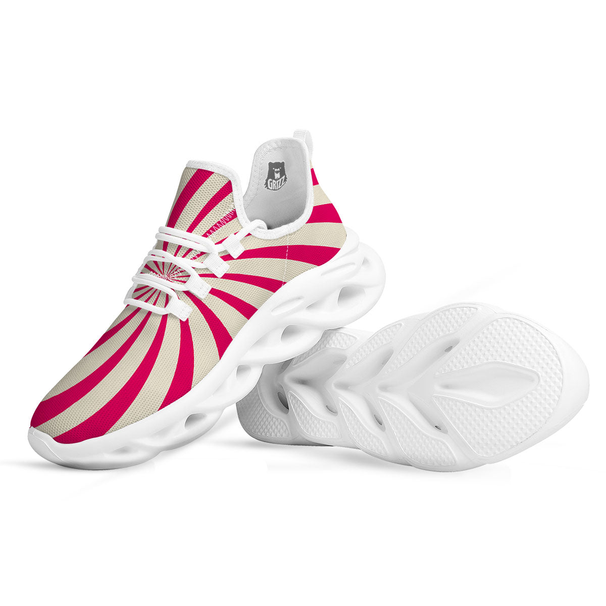 Swirl Candy Pink Print White Running Shoes-grizzshop