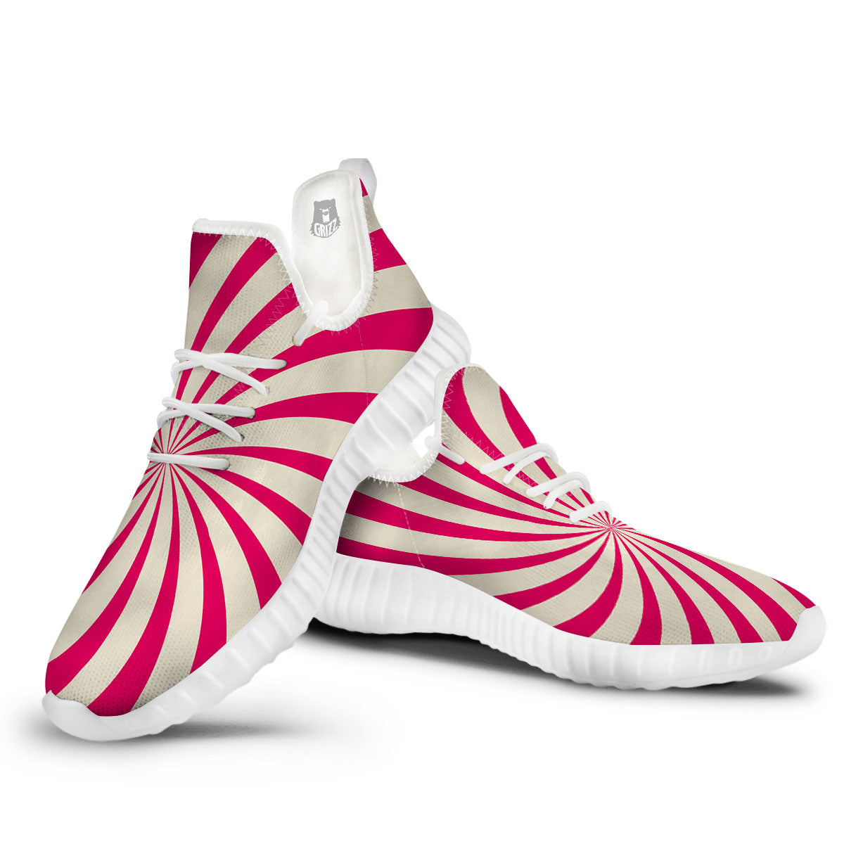 Swirl Candy Pink Print White Walking Shoes-grizzshop