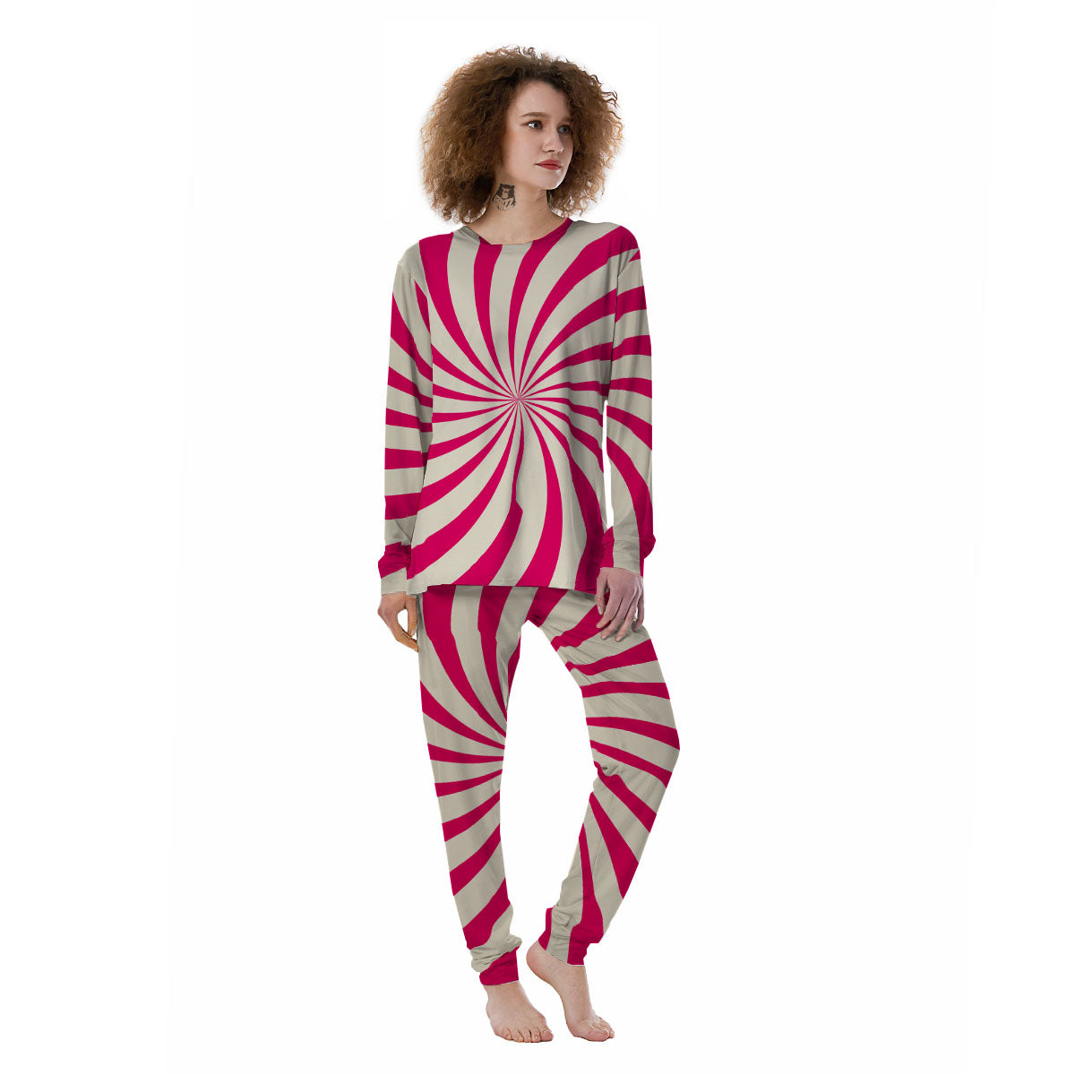 Swirl Candy Pink Print Women's Pajamas-grizzshop