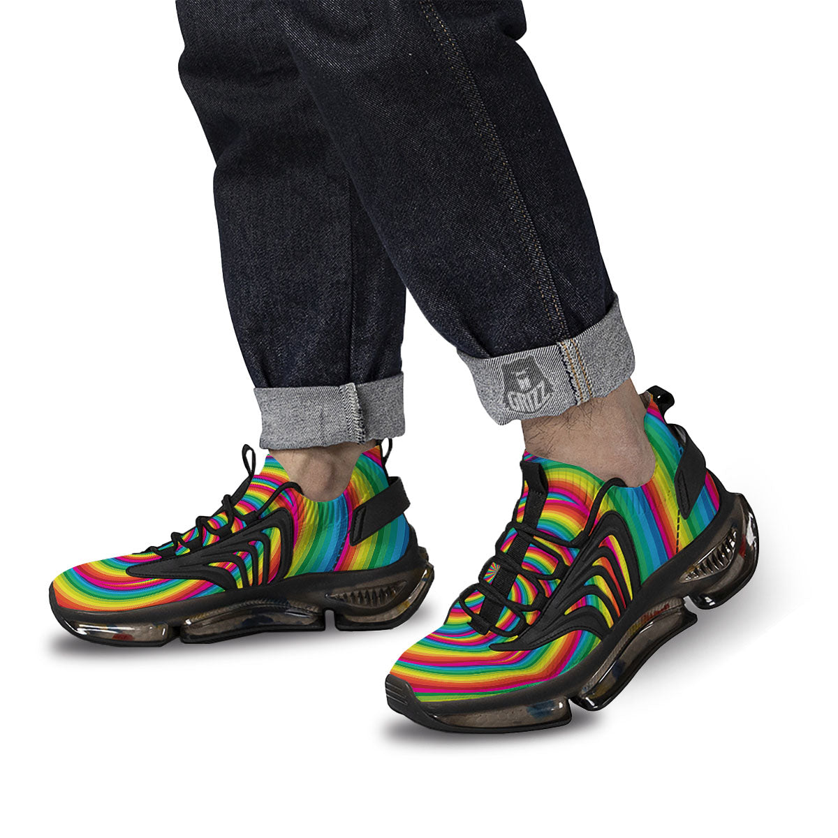 Swirl Candy Rainbow Print Black Gym Shoes-grizzshop
