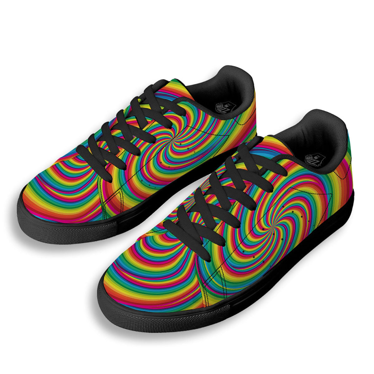 Swirl Candy Rainbow Print Black Low Top Sneakers-grizzshop