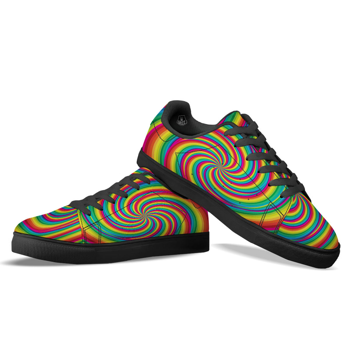 Swirl Candy Rainbow Print Black Low Top Sneakers-grizzshop