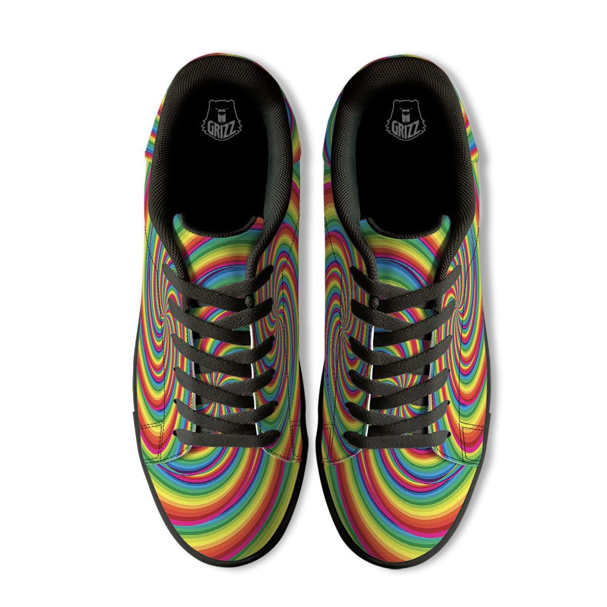 Swirl Candy Rainbow Print Black Low Top Sneakers-grizzshop