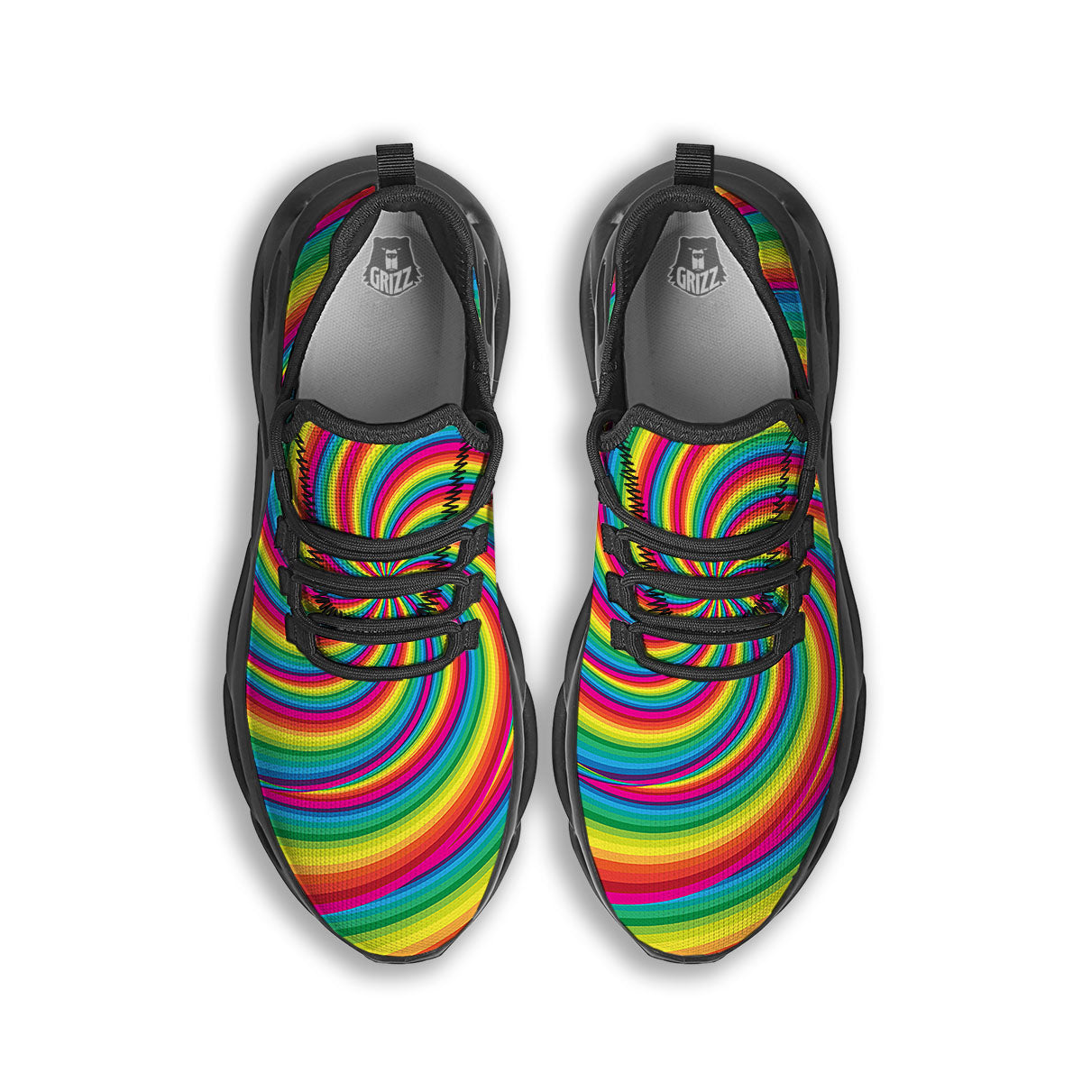 Swirl Candy Rainbow Print Black Running Shoes-grizzshop