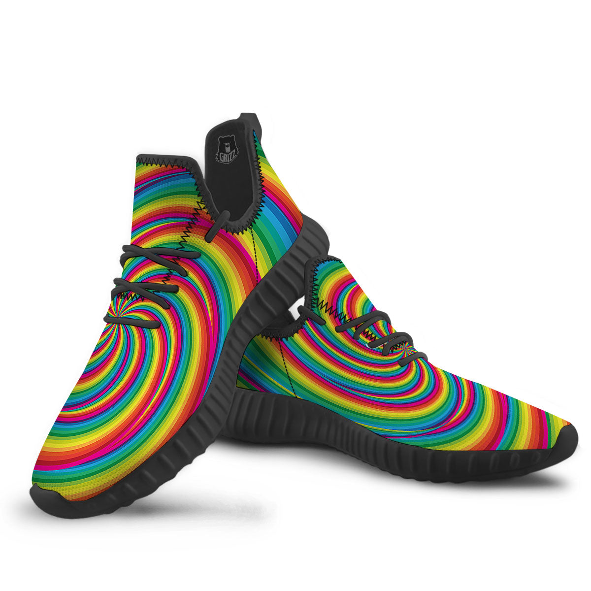 Swirl Candy Rainbow Print Black Walking Shoes-grizzshop
