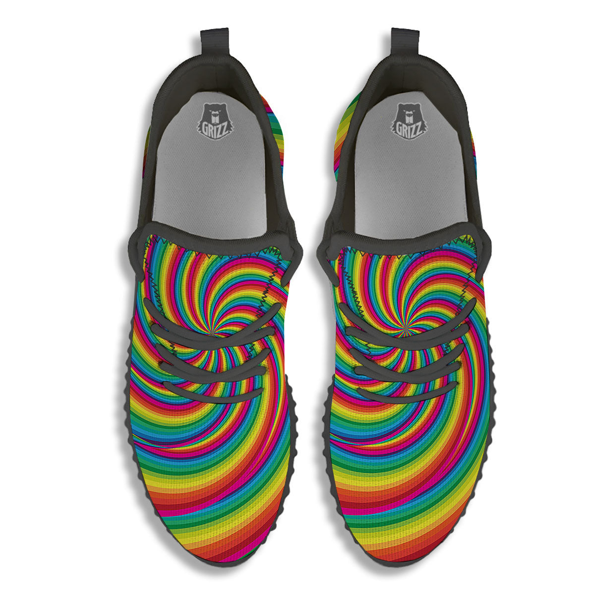 Swirl Candy Rainbow Print Black Walking Shoes-grizzshop