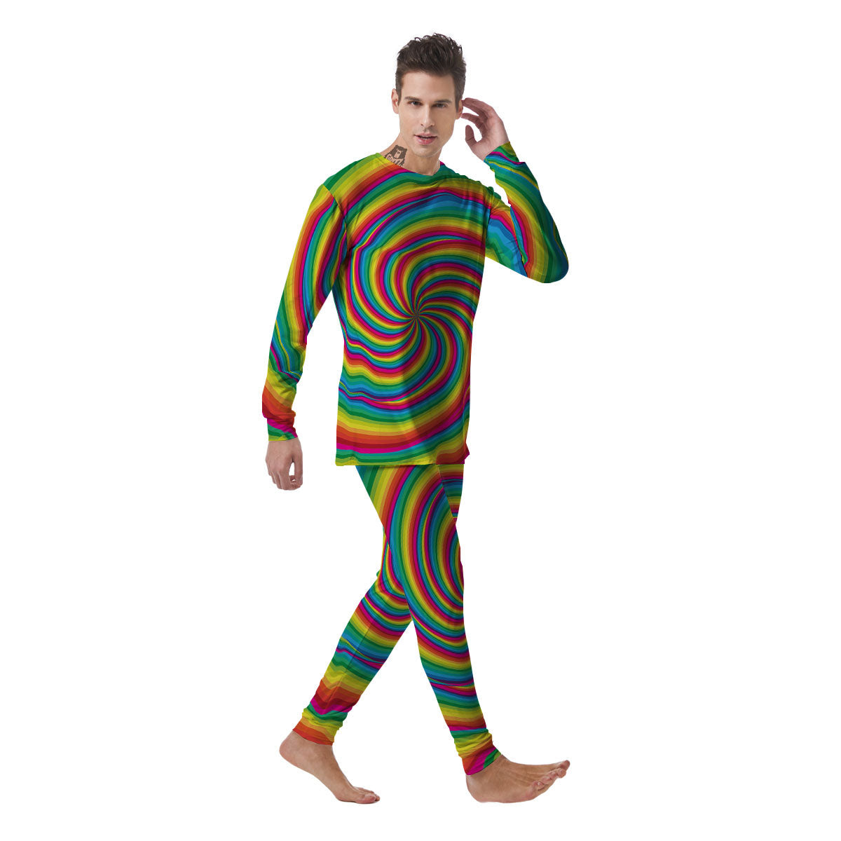 Swirl Candy Rainbow Print Men's Pajamas-grizzshop