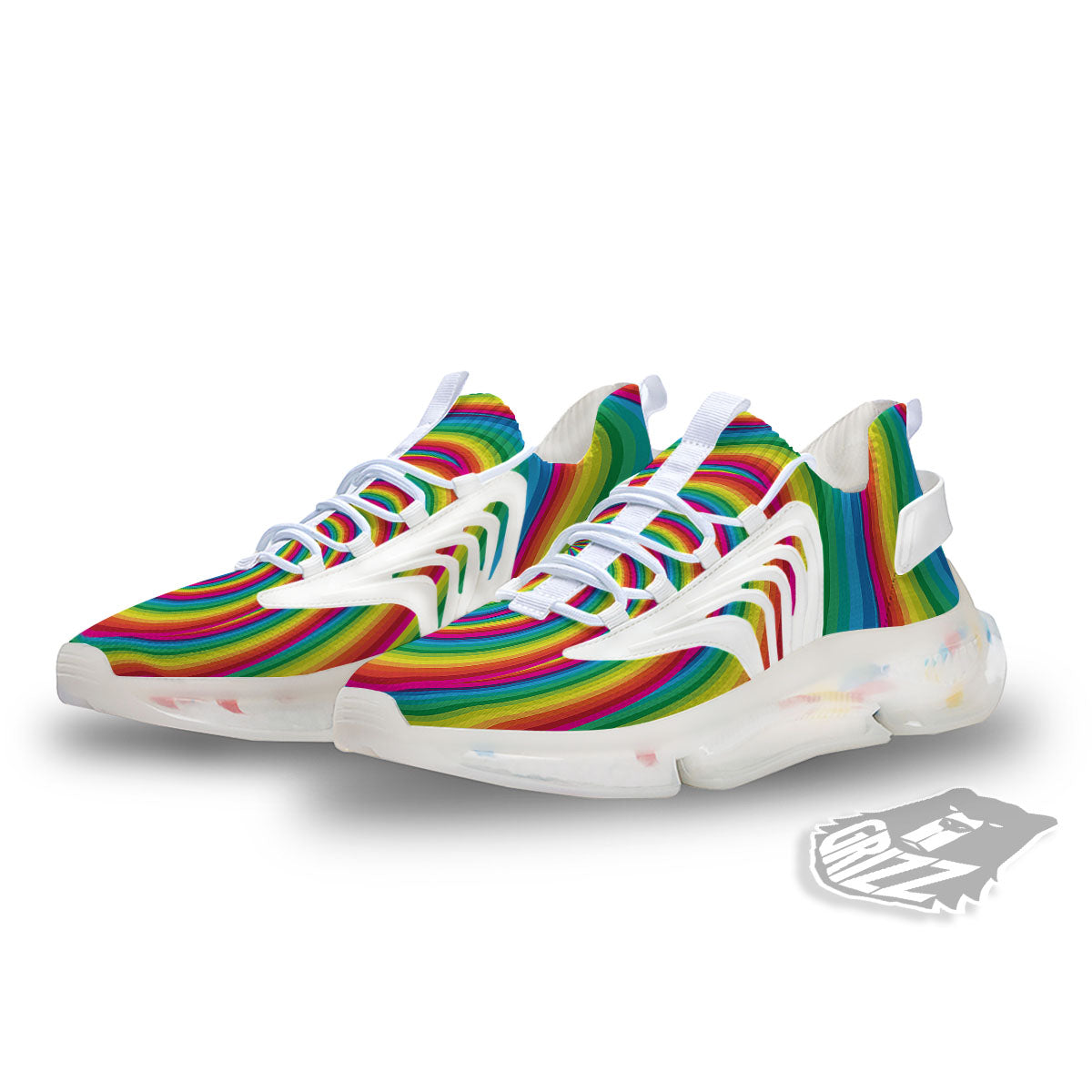 Swirl Candy Rainbow Print White Gym Shoes-grizzshop