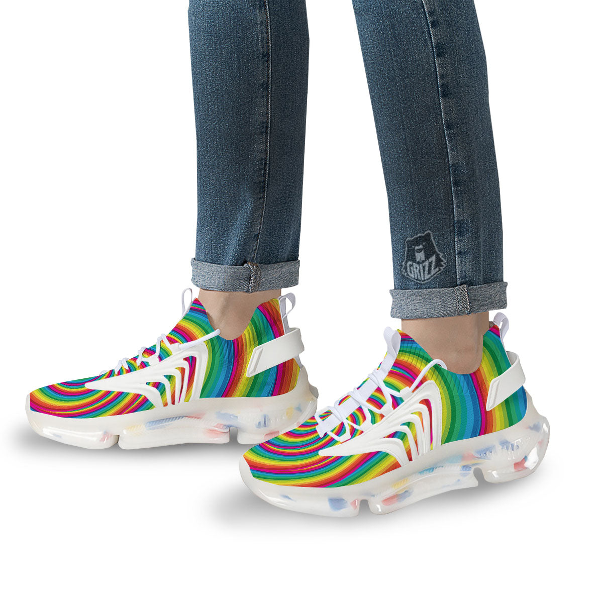 Swirl Candy Rainbow Print White Gym Shoes-grizzshop