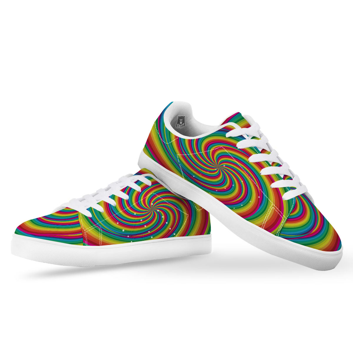 Swirl Candy Rainbow Print White Low Top Sneakers-grizzshop