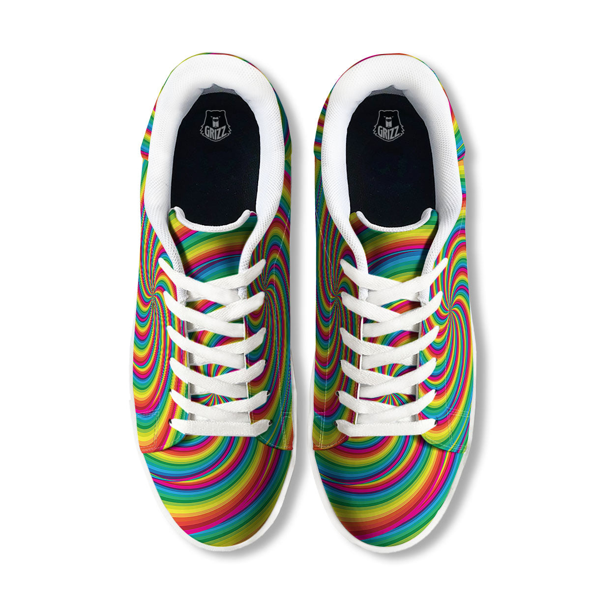 Swirl Candy Rainbow Print White Low Top Sneakers-grizzshop