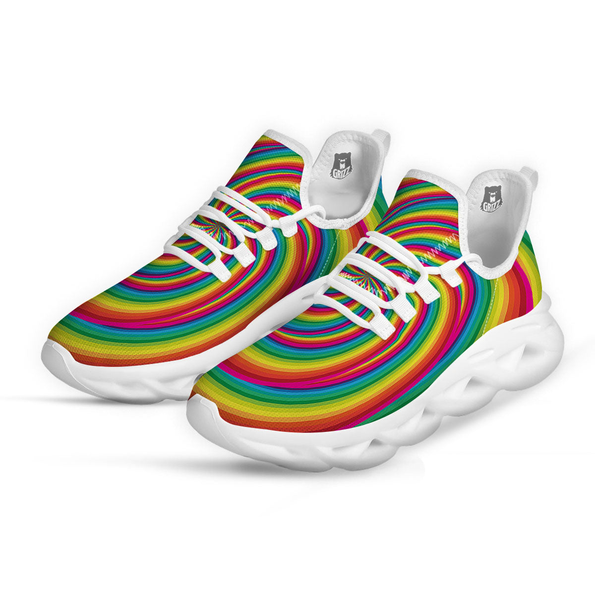 Swirl Candy Rainbow Print White Running Shoes-grizzshop