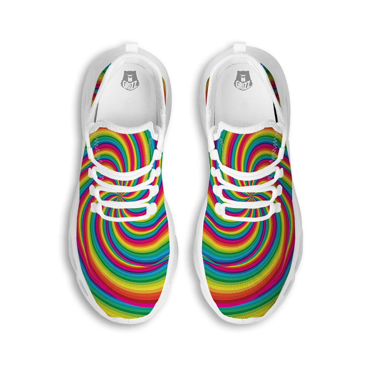 Swirl Candy Rainbow Print White Running Shoes-grizzshop