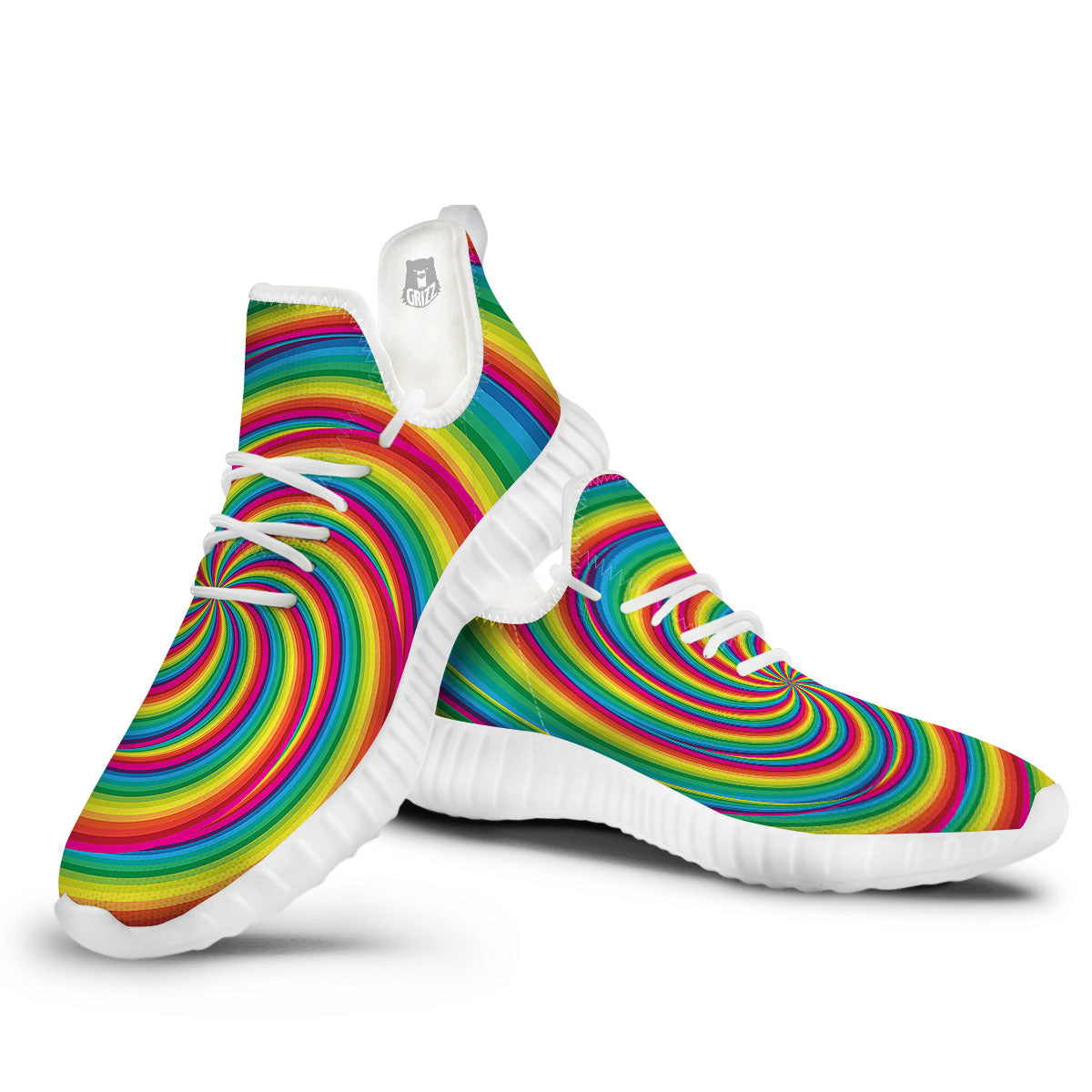 Swirl Candy Rainbow Print White Walking Shoes-grizzshop