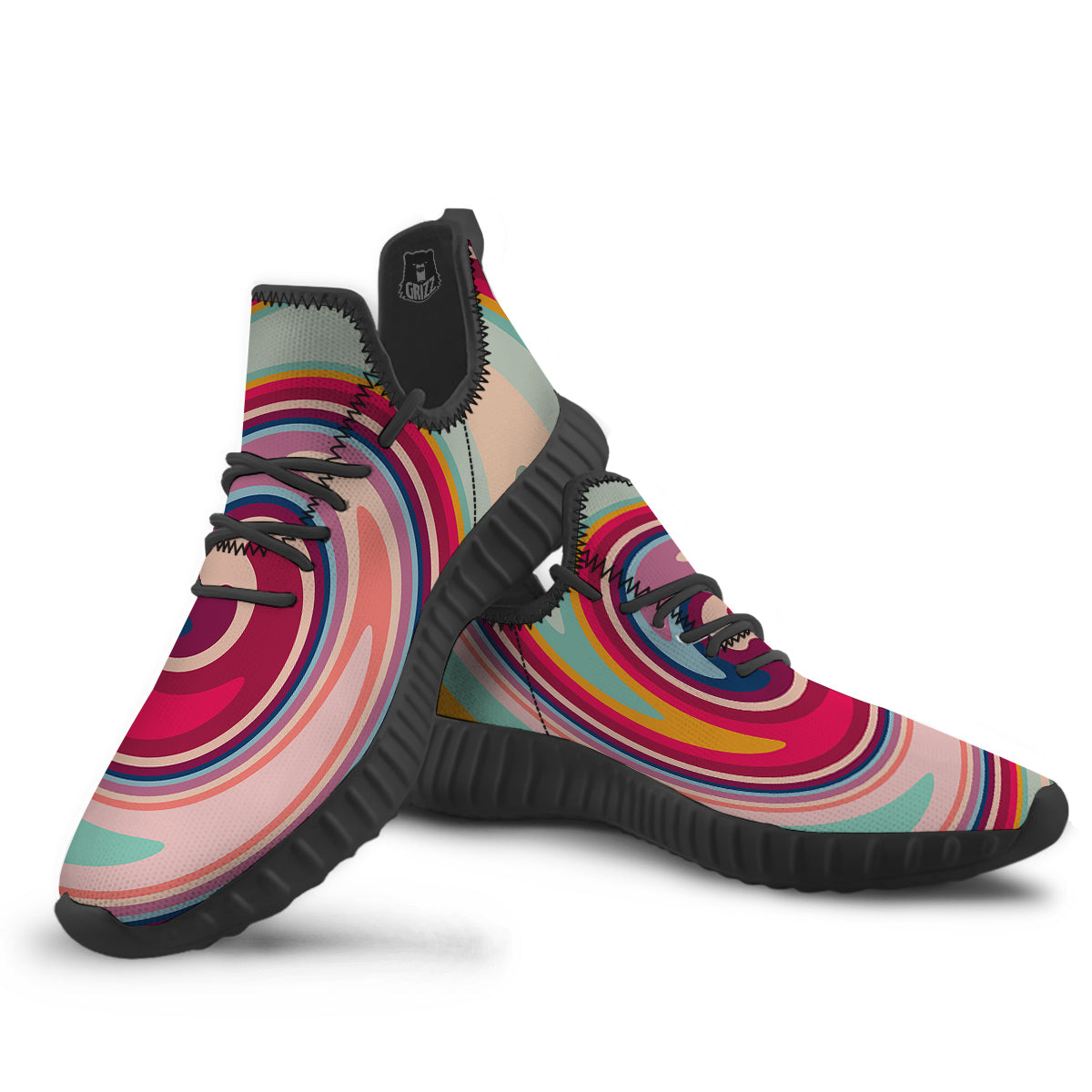 Swirl Colorful Print Black Walking Shoes-grizzshop