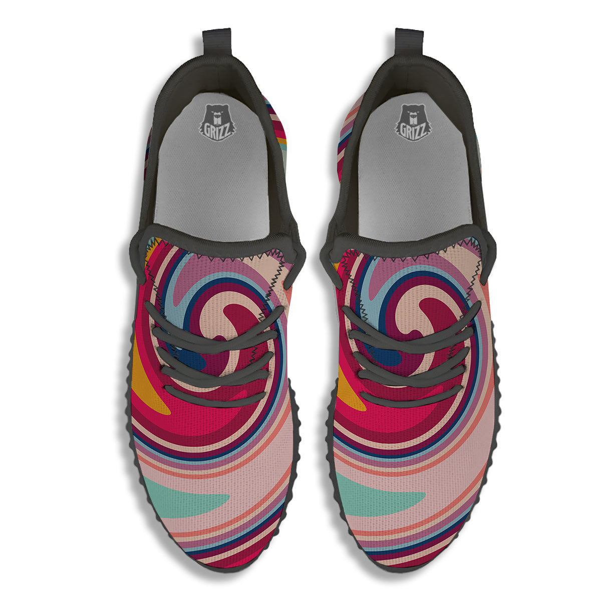 Swirl Colorful Print Black Walking Shoes-grizzshop
