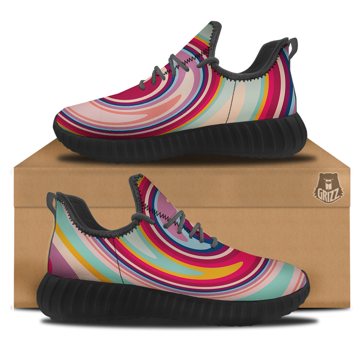 Swirl Colorful Print Black Walking Shoes-grizzshop