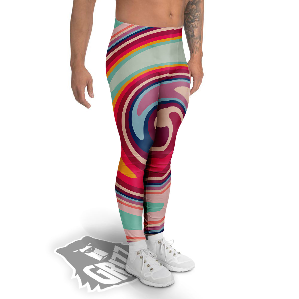 Swirl Colorful Print Men's Leggings-grizzshop
