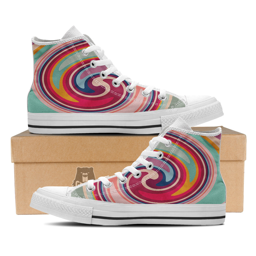 Swirl Colorful Print White High Top Shoes-grizzshop
