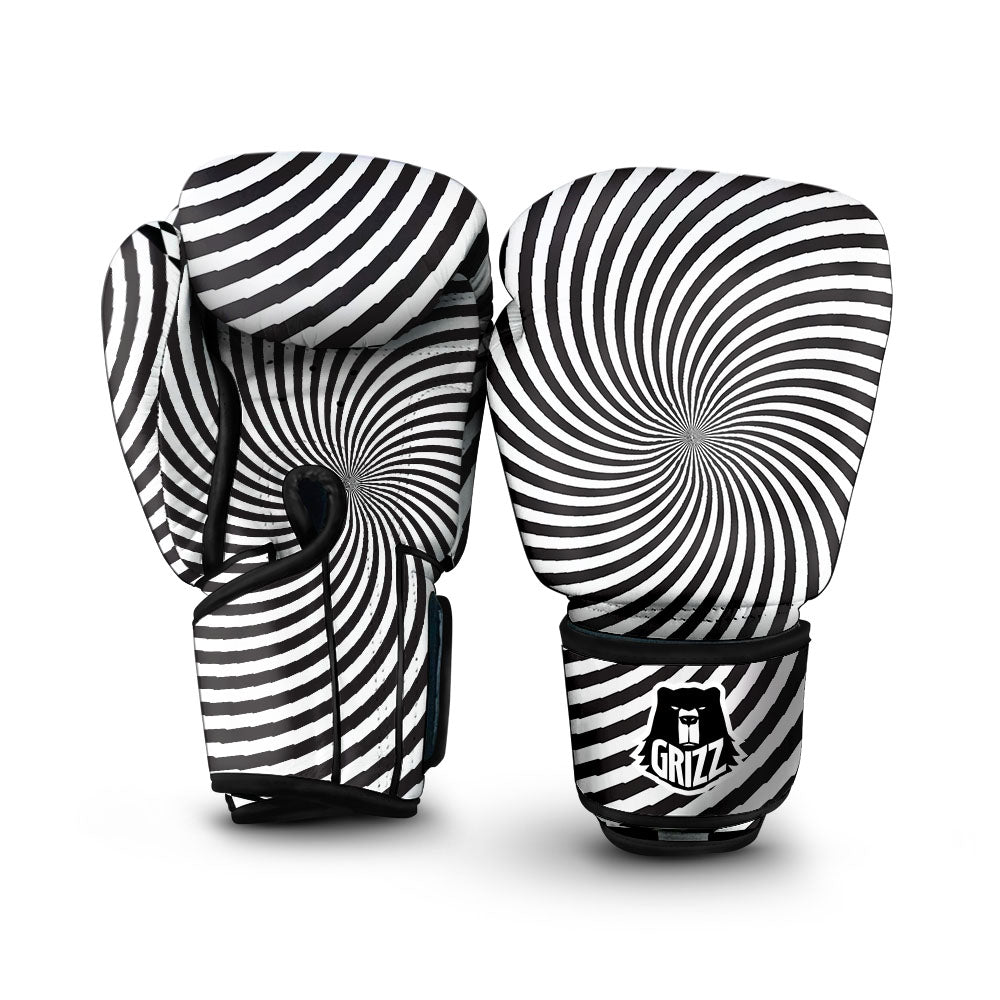 Swirl Illusion White And Black Print Boxing Gloves-grizzshop