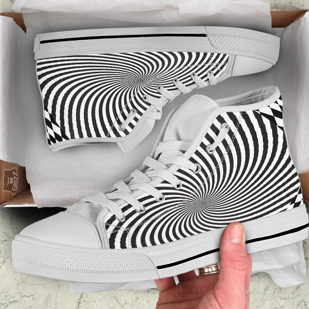 Swirl Illusion White And Black Print White High Top Shoes-grizzshop
