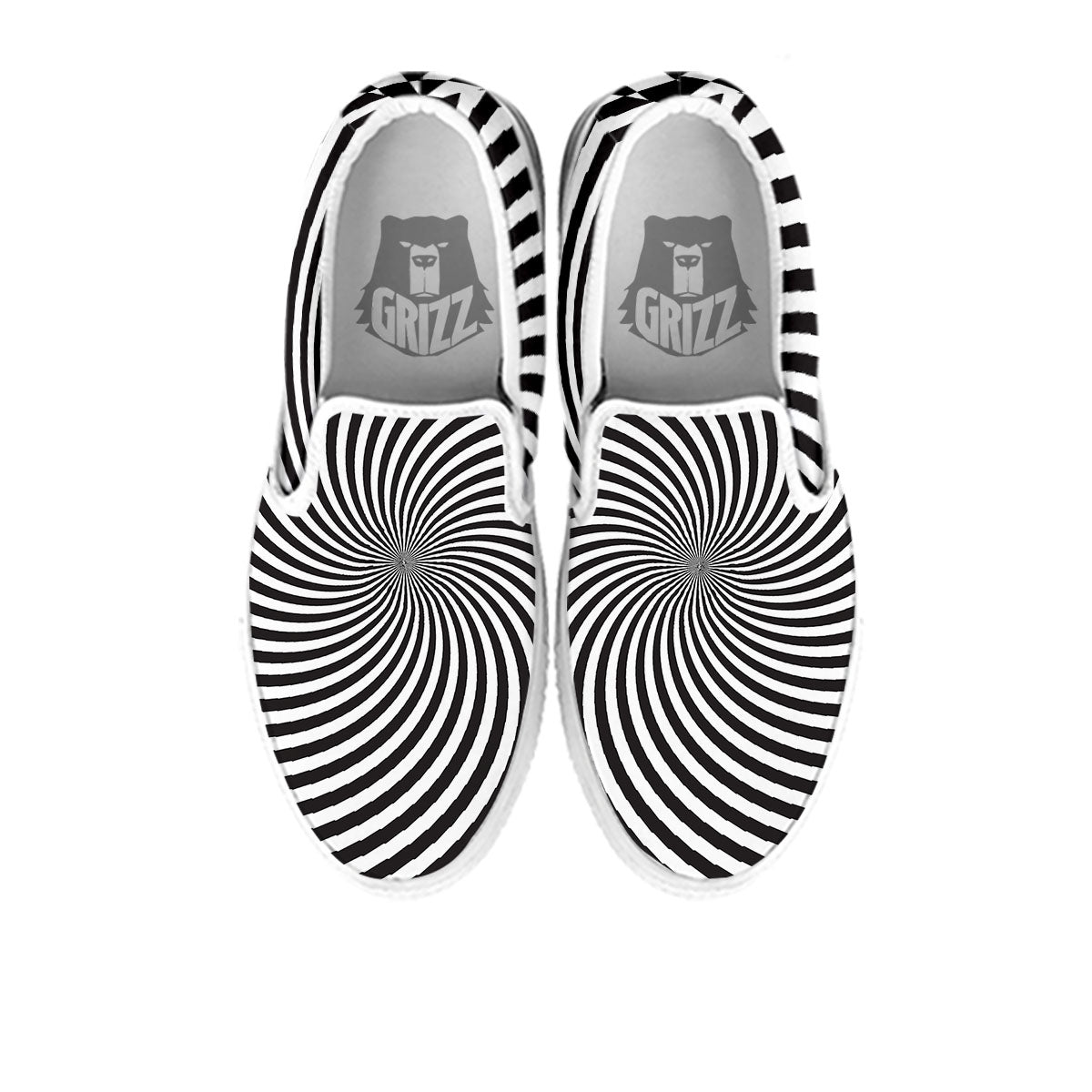 Swirl Illusion White And Black Print White Slip On Shoes-grizzshop