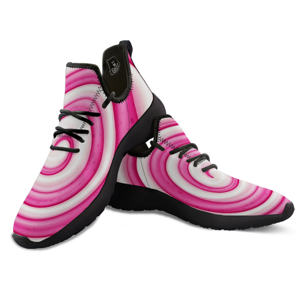 Swirl Pink Lollipop Print Black Athletic Shoes-grizzshop